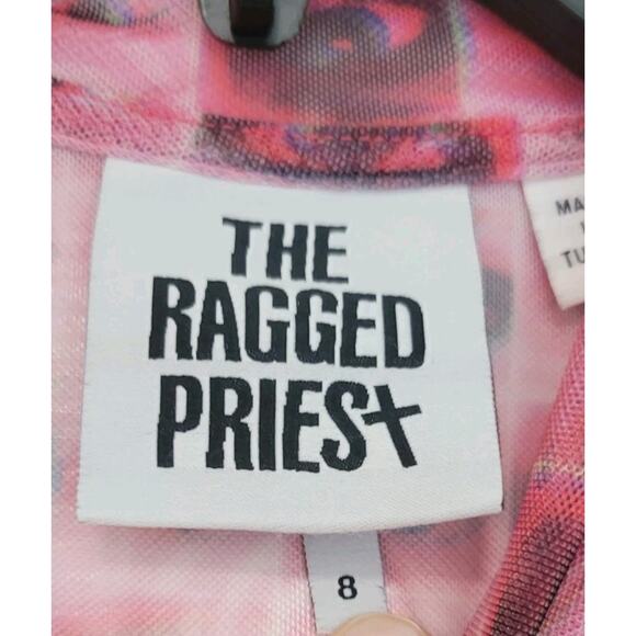 The Ragged Priest High Neck Cropped Ruched Longsleeve Pink Sheer Top Sz 8 - Picture 3 of 7